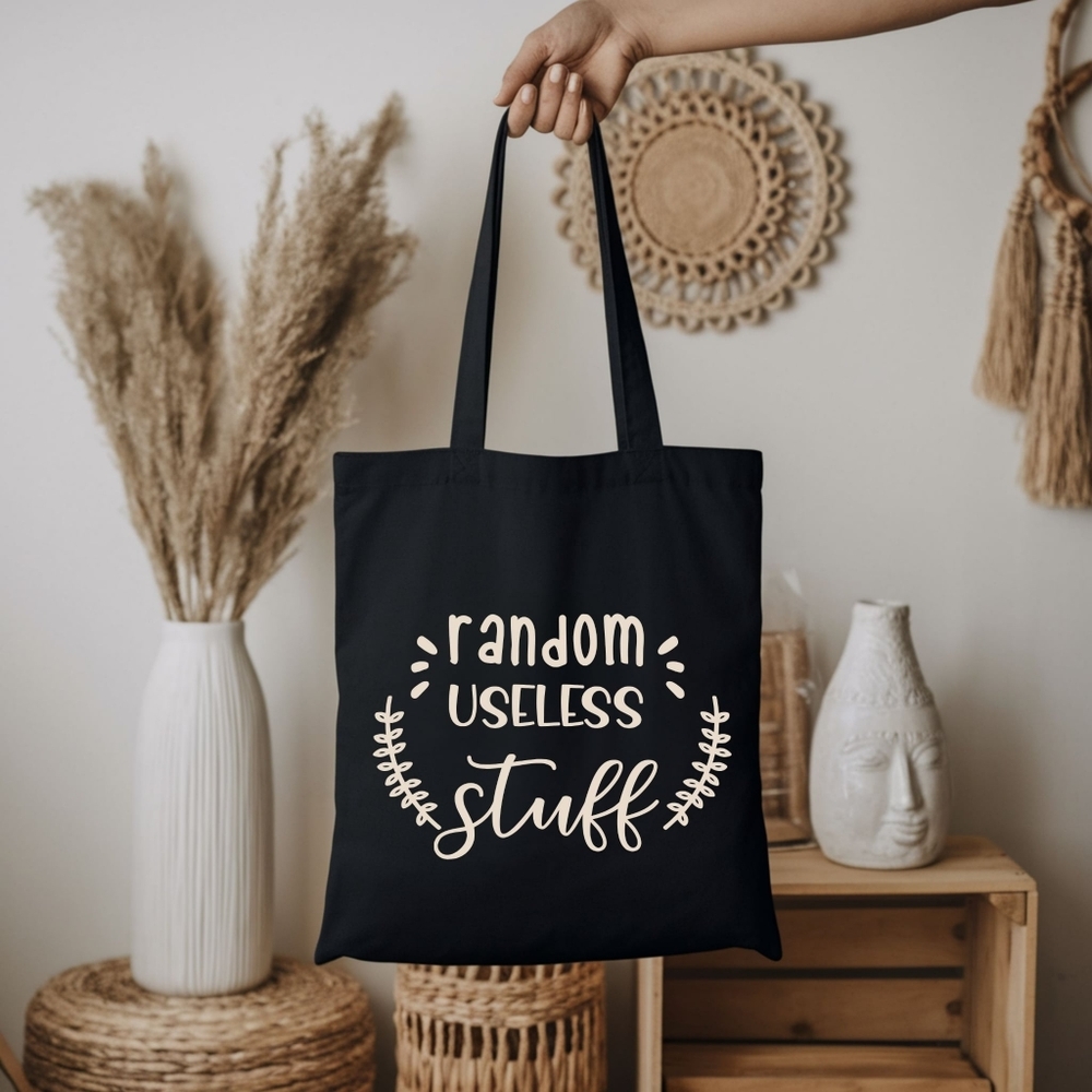 Custom Black Tote Random Useless Stuff
